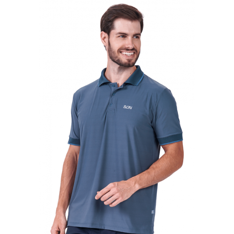 Men's B.ON Blue Polo Collar Shirt - 24270852