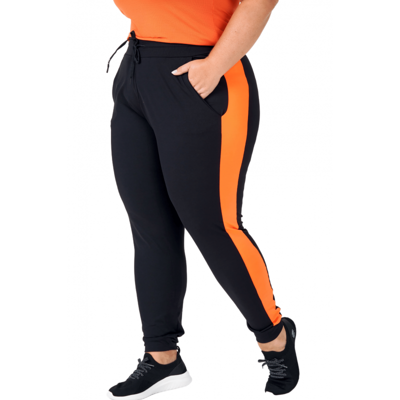 Calça Feminina B.ON Plus Size Jogger Preta com Laranja - 24270205