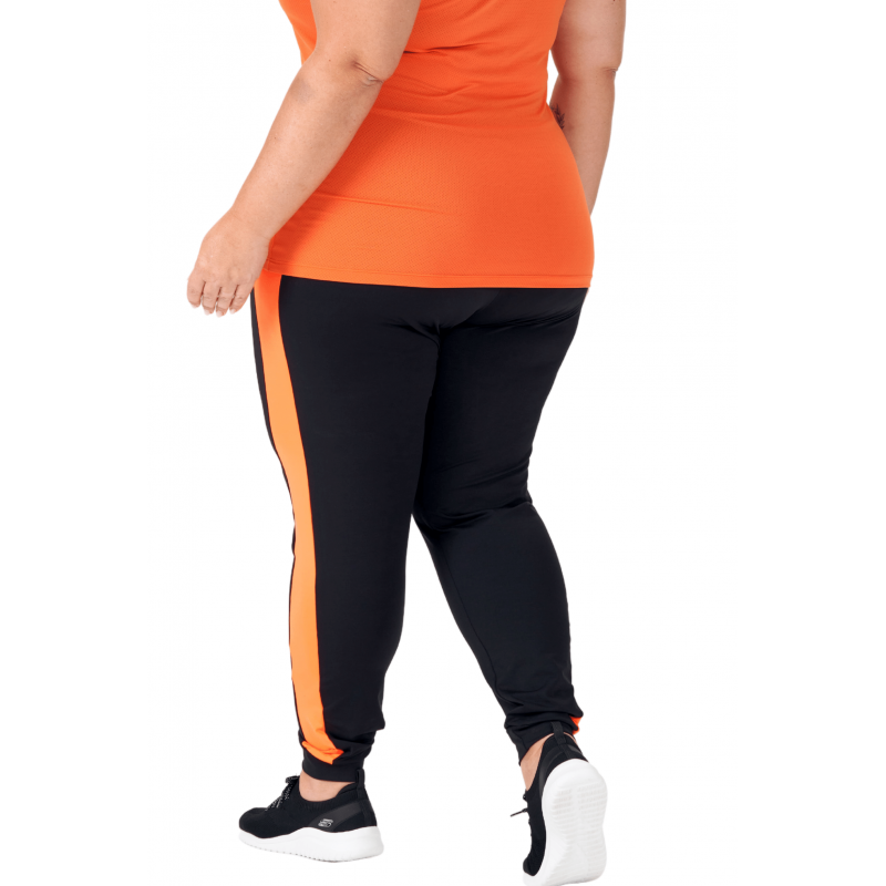 Calça Feminina B.ON Plus Size Jogger Preta com Laranja - 24270205