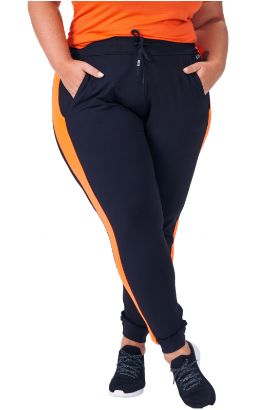 Calça Feminina B.ON Plus Size Jogger Preta com Laranja - 24270205