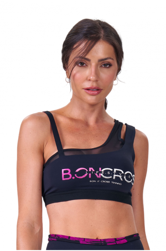 Top Feminino B.ON Cross Preto e Rosa - 24270858