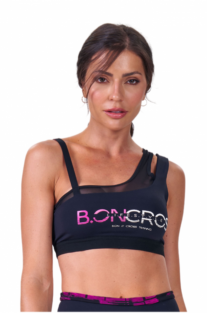 Top Feminino B.ON Cross Preto e Rosa - 24270858