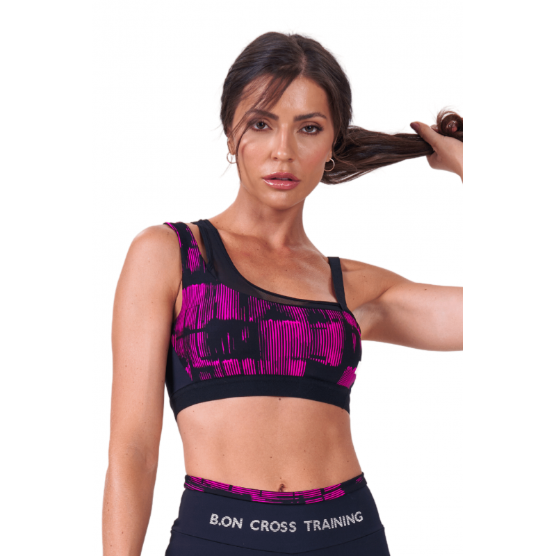 Top Feminino B.ON Cross Preto e Rosa - 24270858