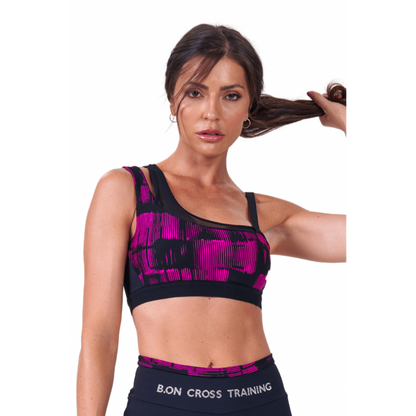 Top Feminino B.ON Cross Preto e Rosa - 24270858