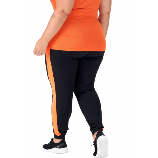 Calça Feminina B.ON Plus Size Jogger Preta com Laranja - 24270205
